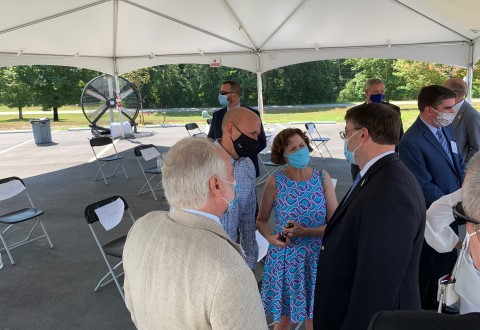VA Secretary Robert Wilkie taking time to greet guests following the Veterans Life Center (VLC) opening ceremony in Butner, N.C. August 1.