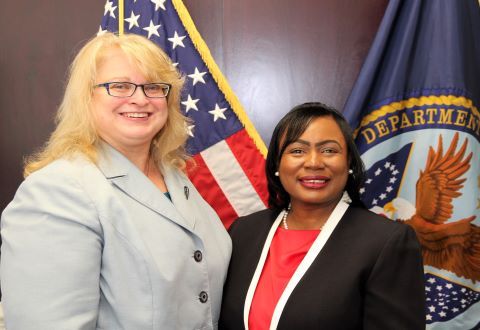 Dr. Taquisa Simmons (R) poses with VISN 6 Acting Director Stephanie Young after being sworn in as Hampton VA Medical Center Director