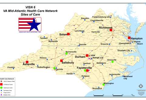Map of VISN 6 (Mid-Atlantic Health Care Network)